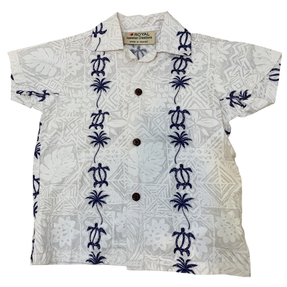 Vintage Royal Hawaiian Creations Size 4 Cotton Tropical Coastal Aloha Shirt Boys